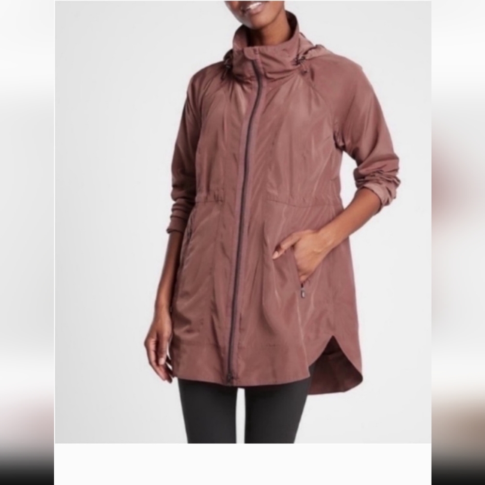 ATHLETA Petite Drip Drop Light Weight Water-Resistant Wind-Resistant Long Jacket
